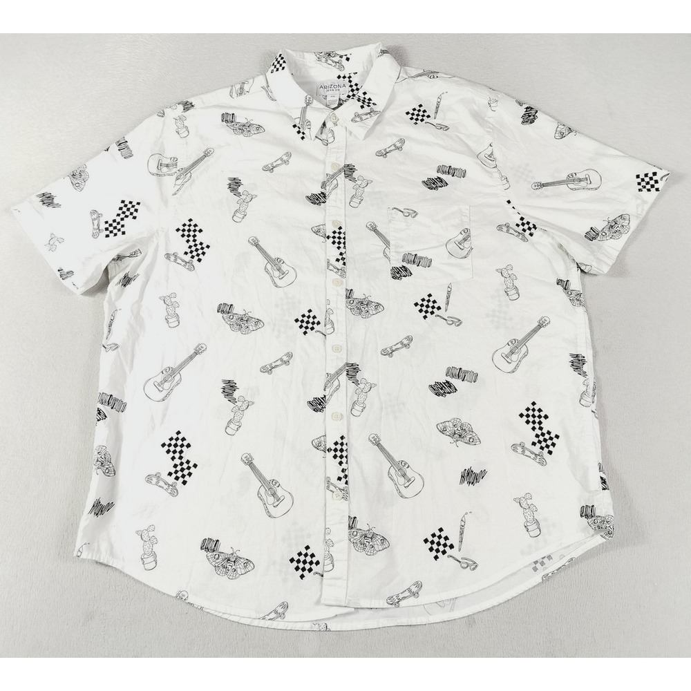 Arizona Jean Co Shirt Mens 2XL White Music Skateboard Print Button Up Casual AOP